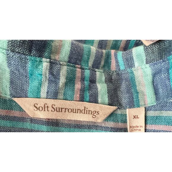 Soft Surroundings Blue Striped Midi Tiered Women's Dress A-Line XL 100% Linen - Picture 3 of 5